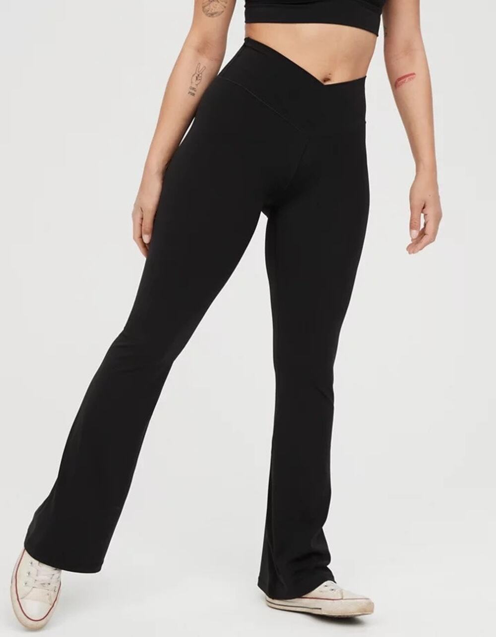 Aerie | Black High Waist Crossover Real Me Flare Leggings Activewear Yoga Gym